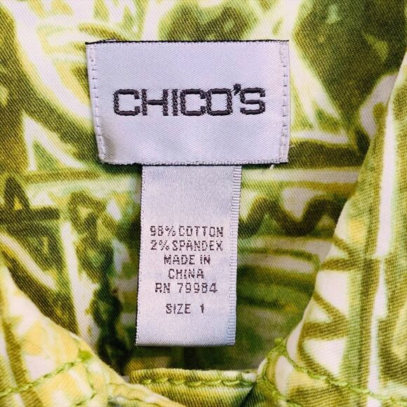 Chico's Jacket Green White Tribal Fish Print Chico Size 1 = Medium 8 Art to Wear - Picture 5 of 7